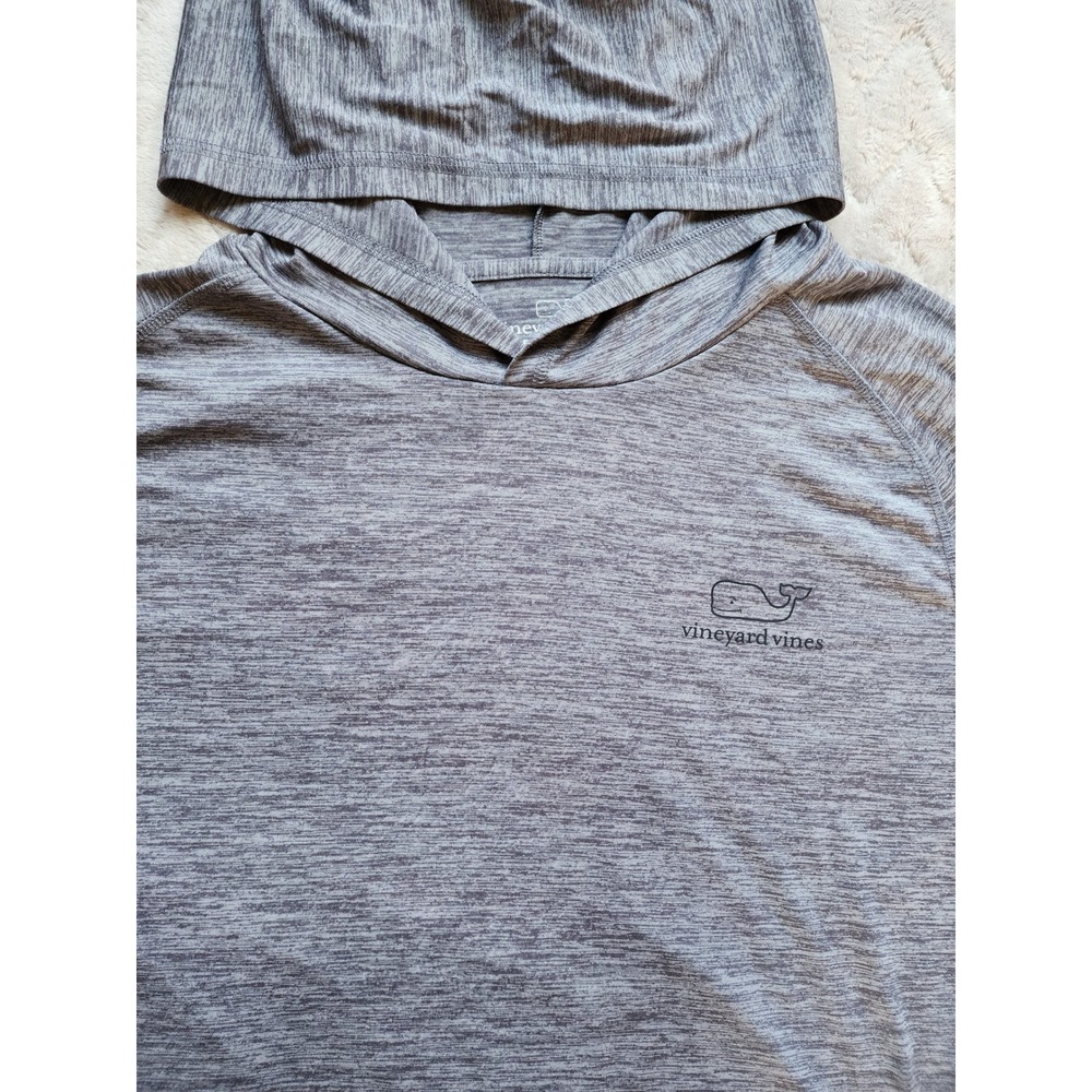 Vineyard Vines Mens Performance Hooded Shirt Gray Space Dye Whale Logo Large L